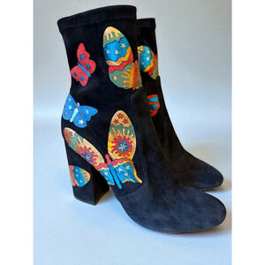 Valentino Boots Garavani Japanese Butterfly Suede Block-Heel Booties EU 37 US 7‎